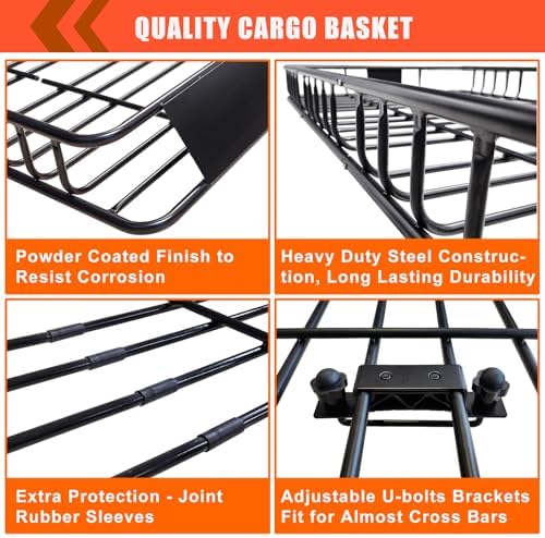 Roof Rack Rooftop Cargo Carrier Basket 65"*39"*6"+Waterproof Bag 20 Cu.Ft. - Image 6