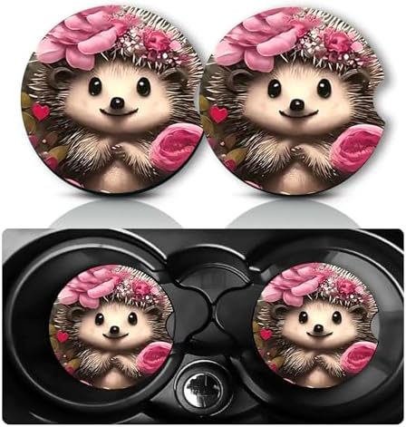 2Pcs Hedgehog Car Coasters, 2.75" Neoprene Rubber Cars Cup Holder Coasters by Databa