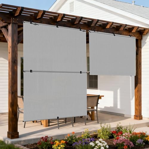 Outdoor Roller Shade 6'W x 13.5'H Cordless Shades Roll Up, Folding Exterior by Coonoble