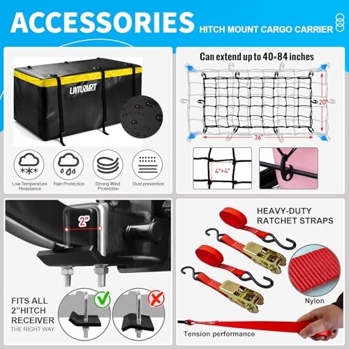 LWTURMRT Hitch Mount Cargo Carrier Basket 58"x24"x14''+Waterproof Bag+Net - Image 4