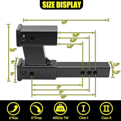 KAIRAY Double Hitch Receiver, 2 inch Trailer Dual Hitch Extension Riser - Image 2