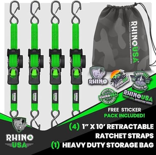 Rhino USA Retractable Ratchet Straps - 1in x 10ft - Image 6