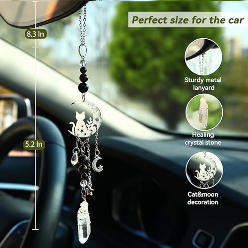 Car Rear View Mirror Witchy Accessories Car Hanging Ornament, Cat&Moon Rearview - Image 3