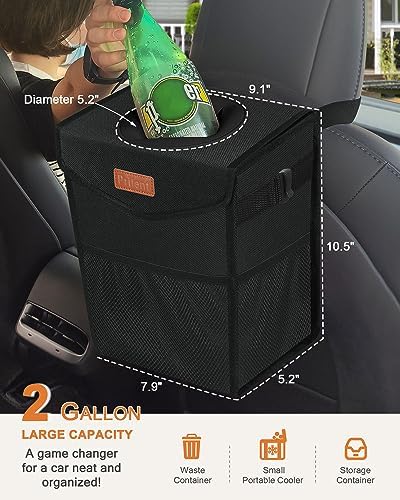 Pritent Car Trash Can with Lid, Cute Leakproof Car Trash Garbage Bag Hanging - Image 2