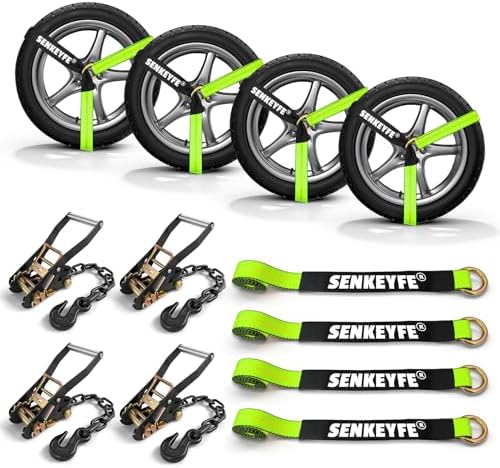 2"x96" Ratchet Car Tire Tie Down Strap w/Chain Hook Anchor 9900LBS by SENKEYFE