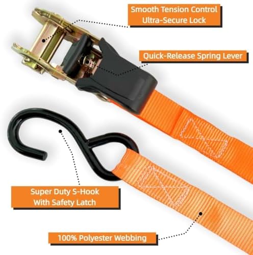 8PK Ratchet Tie Down Straps - 1in x 16feet - Image 4