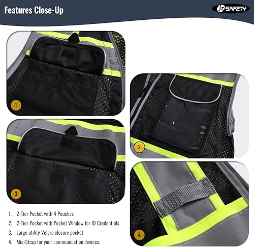 JKSafety Hi-Vis Unisex Surveyor Safety Vest Heavy Duty PPE Inner Pockets - Image 4
