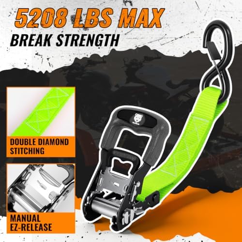 Retractable Ratchet Straps 4 Pack, 5208LBS Break Strength - Image 3