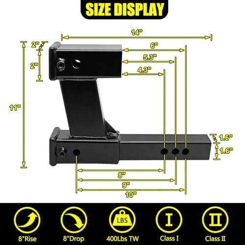 KAIRAY Double Hitch Receiver, 2 inch Trailer Dual Hitch Extension Riser - Image 2