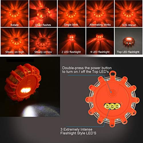 Tobfit 3 Pack LED Road Flares Emergency Lights Roadside Safety Beacon Disc - Image 3