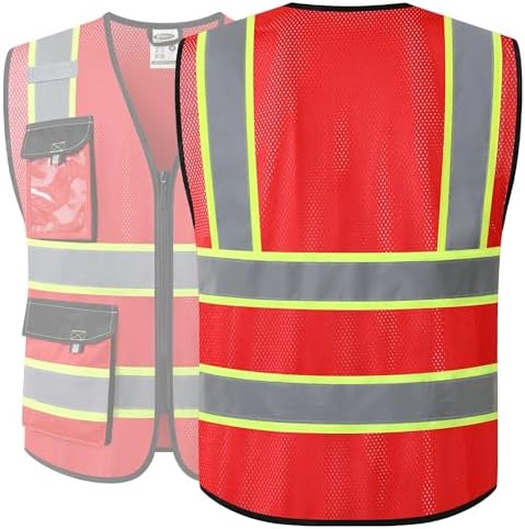 JKSafety Safety Vest for Men Women Hi Vis Reflective Vest JK220 Red XL - Image 2