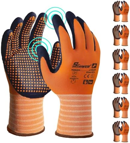 Schwer 6 Pairs Safety Work Gloves, MicroDot Abrasion & Grip by SCHWER