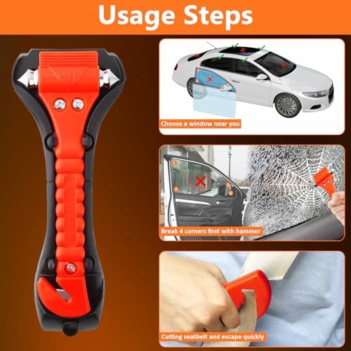 BFXM Car Window Breaker Hammer and Seat Belt Cutter 2-in-1, 2 Packs - Image 7