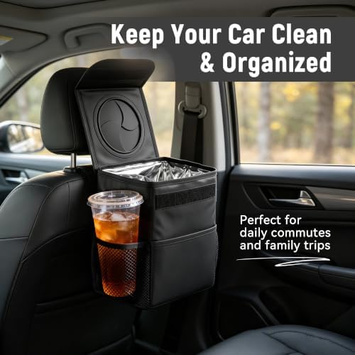 Car Trash Can with Lid, Hanging Waterproof Leak-Proof Car Garbage Can - Image 2
