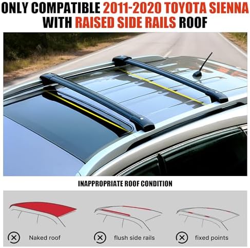 Roof Rack Cross Bars for 2011-2020 Toyota Sienna 396lbs Lockable Roof Rails - Image 2
