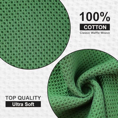 Kitinjoy 100% Cotton Waffle 8-Pack Kitchen Towels, Grass Green - Image 2