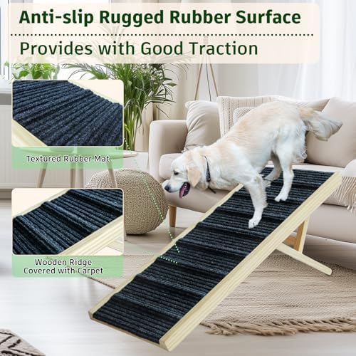 Dog Ramp for Bed, 43.5" Long Wooden Foldable Dog Ramp, 6 Adjustable Heights - Image 3