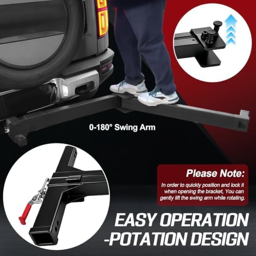 Swing Away Hitch Adapter for 2” Hitch, 0-180 Degree Swing Arm, 320 lb Load - Image 4
