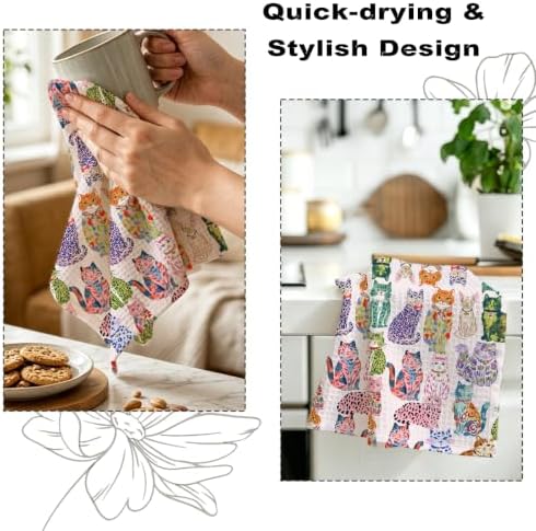2 Pcs Colorful Cat Kitchen Towels, Cats Soft Absorbent Hand Tea Towel - Image 6