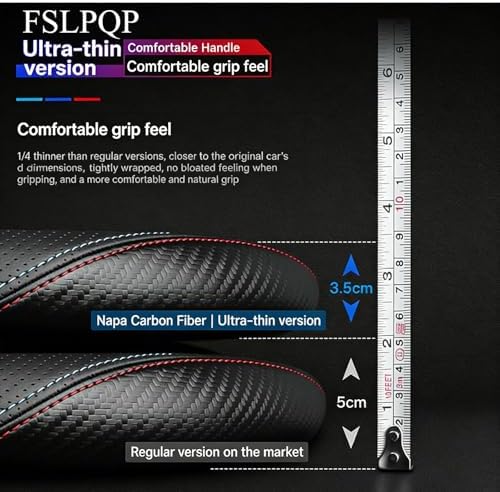 Microfiber Leather Steering Wheel Cover, Round Carbon Fiber Two-tone Wire Trim - Image 2