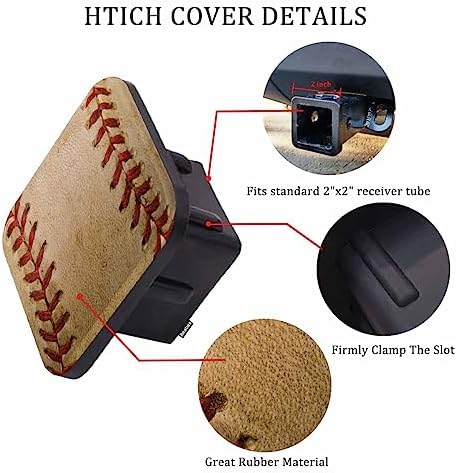 Tow Hitch Covers Baseball, Grunge Sport Leather Worn Baseball Auto 2 Inch - Image 3