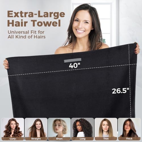 HOMEXCEL 2PK Microfiber Hair Towels Waffle Weave, 40x26.5 in, Fast Drying - Image 2