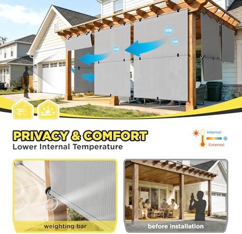 Outdoor Roller Shade 8'W x 5.5'H Cordless Shades Roll Up, Folding Exterior - Image 4