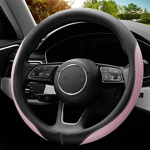 YHONGJT Soft Cute Light Pink Microfiber Leather Anti-Slip Steering Wheel Cover - Image 3