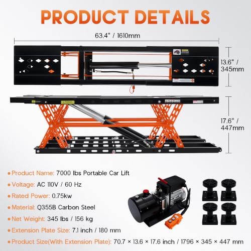 SPECRAFT 7000LBS Orange Portable Hydraulic Car Lift, Home Garage - Image 2