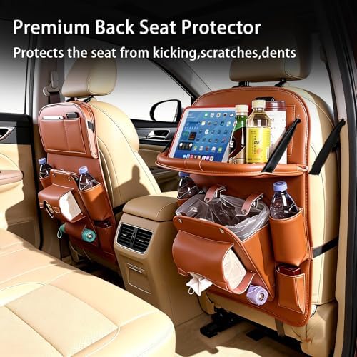 Car Backseat Organizer with Foldable Table Tray, PU Leather Seat Back Organizer - Image 2