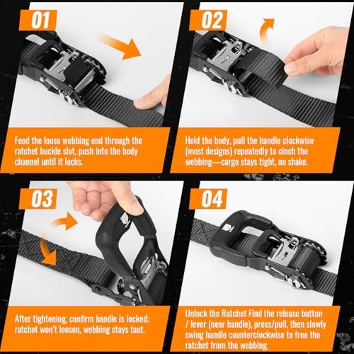 Retractable Ratchet Straps 4 Pack, 5208LBS Break Strength - Image 5