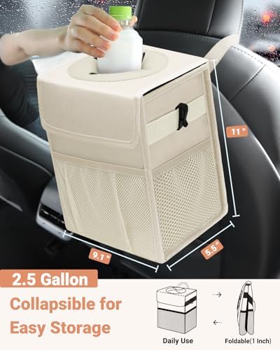 Capolo Car Trash Can with Lid, Leakproof Car Garbage Can Car Trash Bag - Image 2