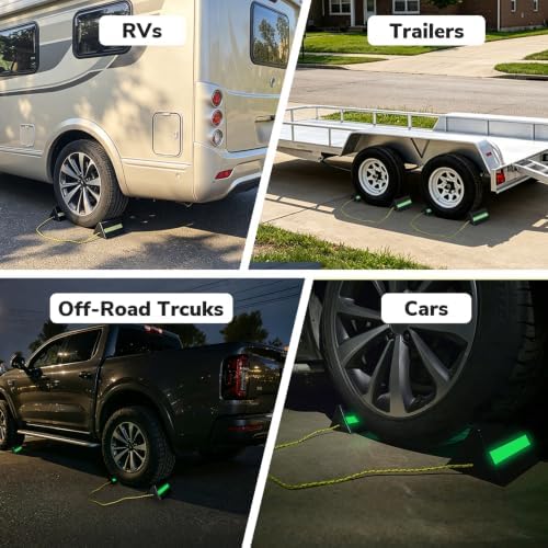 HOXWELL Wheel Chocks with Glow-in-the-Dark Tape, Non-Slip RV Camper Chock - Image 4