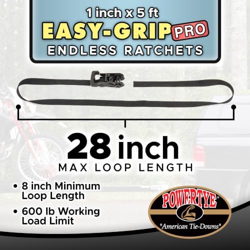 PowerTye 1in x 5ft Easy-Grip PRO Endless Black Ratchet Straps - Image 2