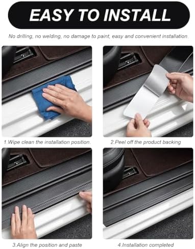 9 PCS Car Door Sill Protector, Waterproof Carbon Fiber Style Car Door Entry - Image 3
