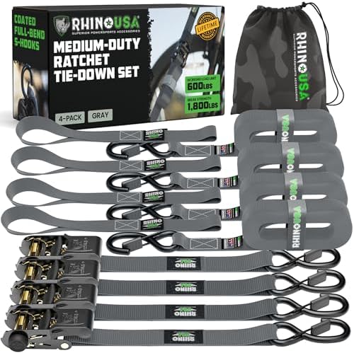 Rhino USA Ratchet Straps Tie Downs - 1in x 15ft by RhinoUSAInc