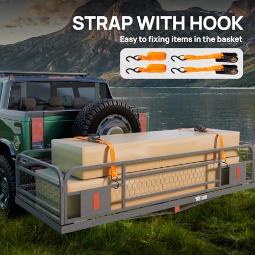 Bonnlo 60''X 24''X14'' Folding Hitch Mount Cargo Carrier Basket - Image 6
