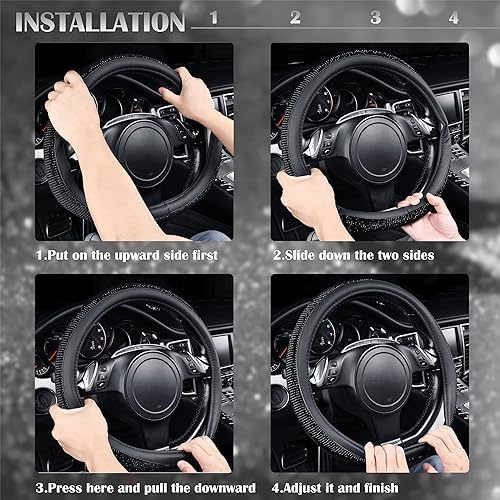 CAR PASS Bling Diamond Leather Steering Wheel Cover, - Image 5