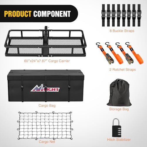 Nilight 60" x 24"x 7.87" Folding Carrier Fits 2-Inch Receiver 500 Lbs Capacity - Image 2