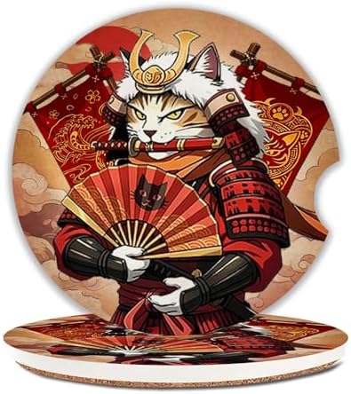 Ninja Cat Car Coasters for Cup Holders Set of 2 Absorbent Ceramic Cup Coaster by Unknown