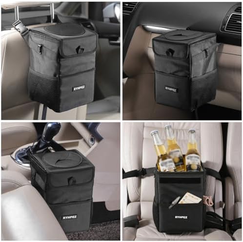 Ryhpez Car Trash Can with Lid, Hanging Trash Bin Car Garbage Can - Image 2