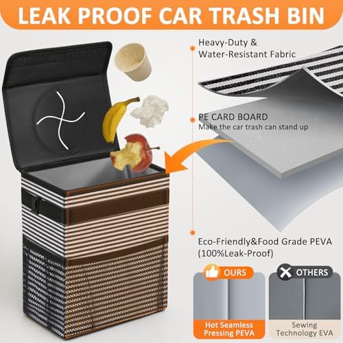 Vankor Car Trash Can with Lid Leak Proof Car Accessories - Image 3