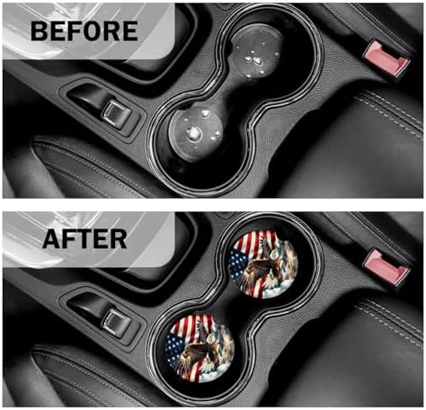 American Flag Car Coasters for Cup Holder Set of 2 Eagle Absorbent Ceramic Cup - Image 2