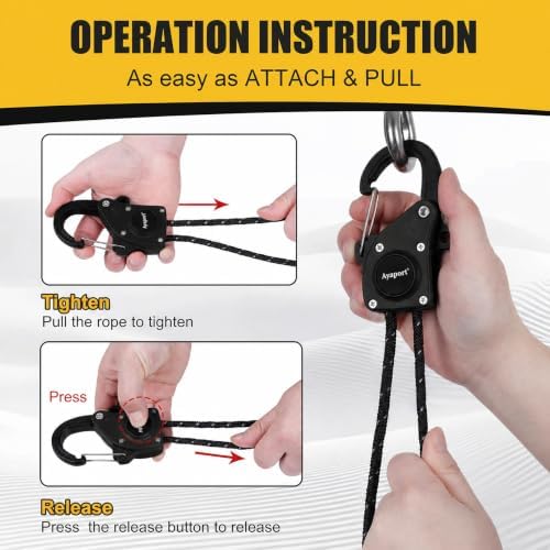 Ayaport 1/4" Adjustable Rope Tie Down Ratchet 2Pack, 15FT Ratchet Rope - Image 4
