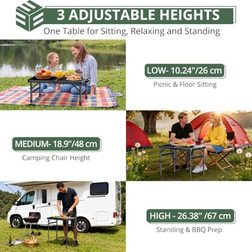 EYPINS Folding Camping Table Portable, 3 Adjustable Heights, 23x16in MDF Top - Image 3