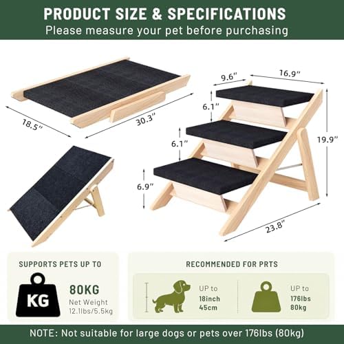 Dog Stairs/Ramp for Bed, Wooden 2-in-1 Foldable Pet Stairs & Ramp - Image 2