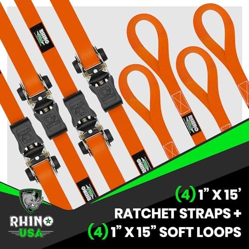 Rhino USA Ratchet Straps Tie Downs - 1in x 15ft - Image 4