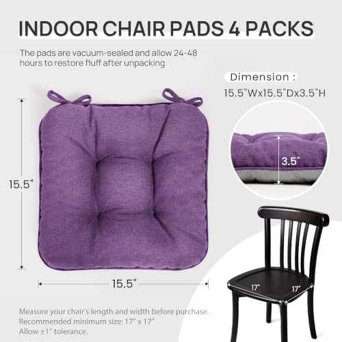 Love's cabin Memory Foam Chair Cushions Set of 4, 15.5 Inch - Image 2