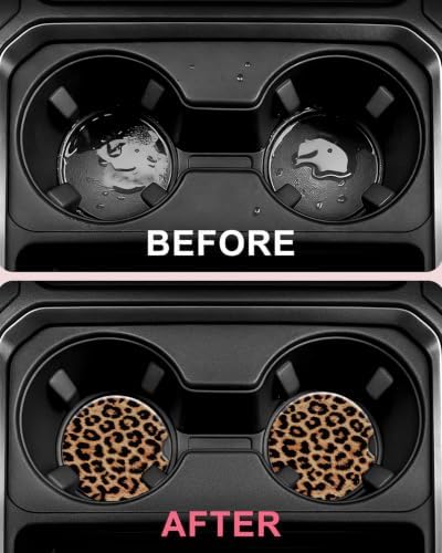 Swooflia Elegant Car Coasters 4 Pcs Classic Brown Leopard Car Accessories - Image 4