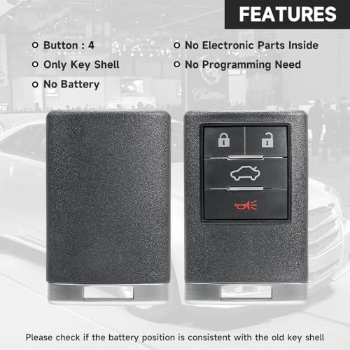 4-Button Empty Key Fob Shell for Cadillac CTS DTS STS OUC6000066 - Image 7